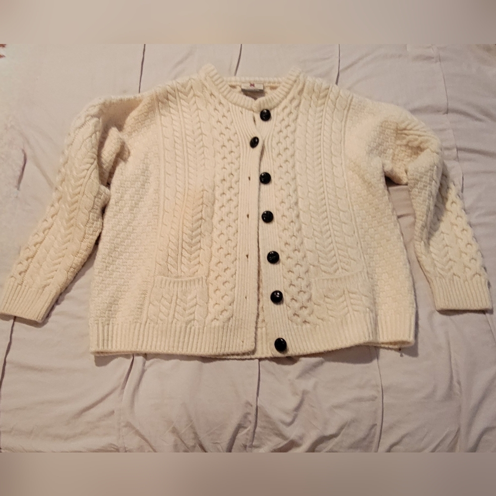 100% Merino Wool Vintage Carriagdonn Women's Irish Cardigan Sweater - Cream - Picture 4 of 9